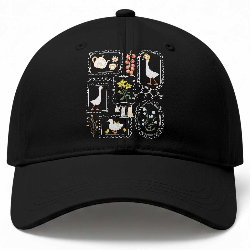 Cottagecore Farm Duck Baseball Cap Floral Wildflower Garden Graphic TS12 Print Your Wear