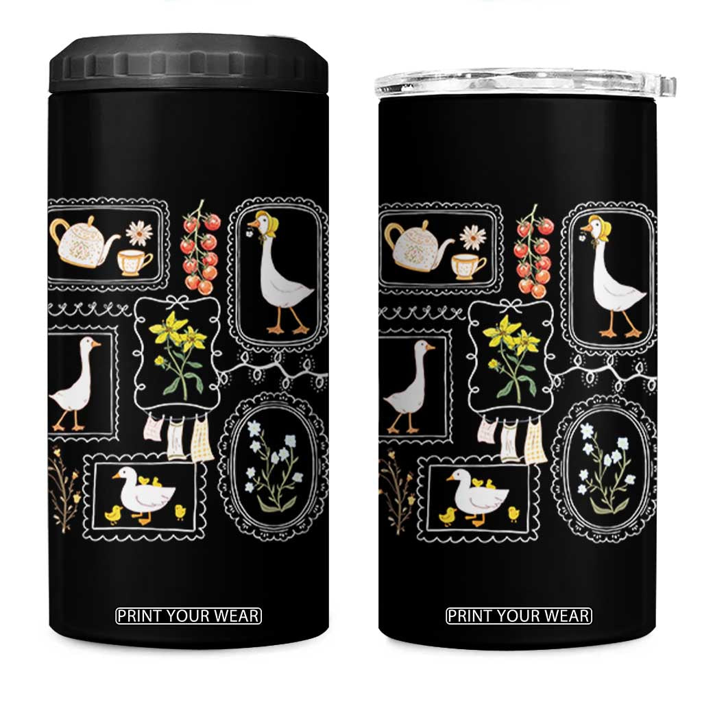 Cottagecore Farm Duck 4 in 1 Can Cooler Tumbler Floral Wildflower Garden Graphic TS12 One Size: 16 oz Black Print Your Wear
