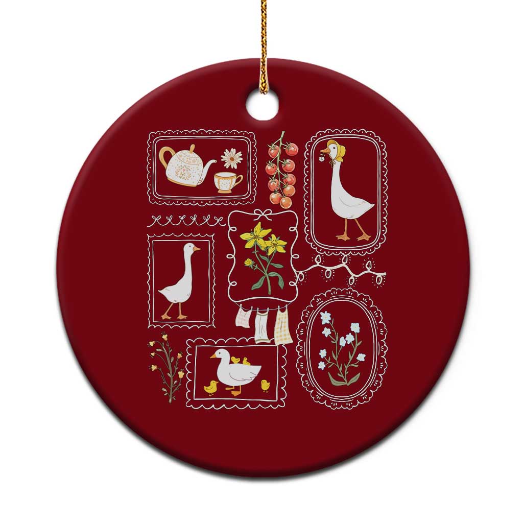 Cottagecore Farm Duck Ceramic Ornament Floral Wildflower Garden Graphic TS12 1pc Red Print Your Wear