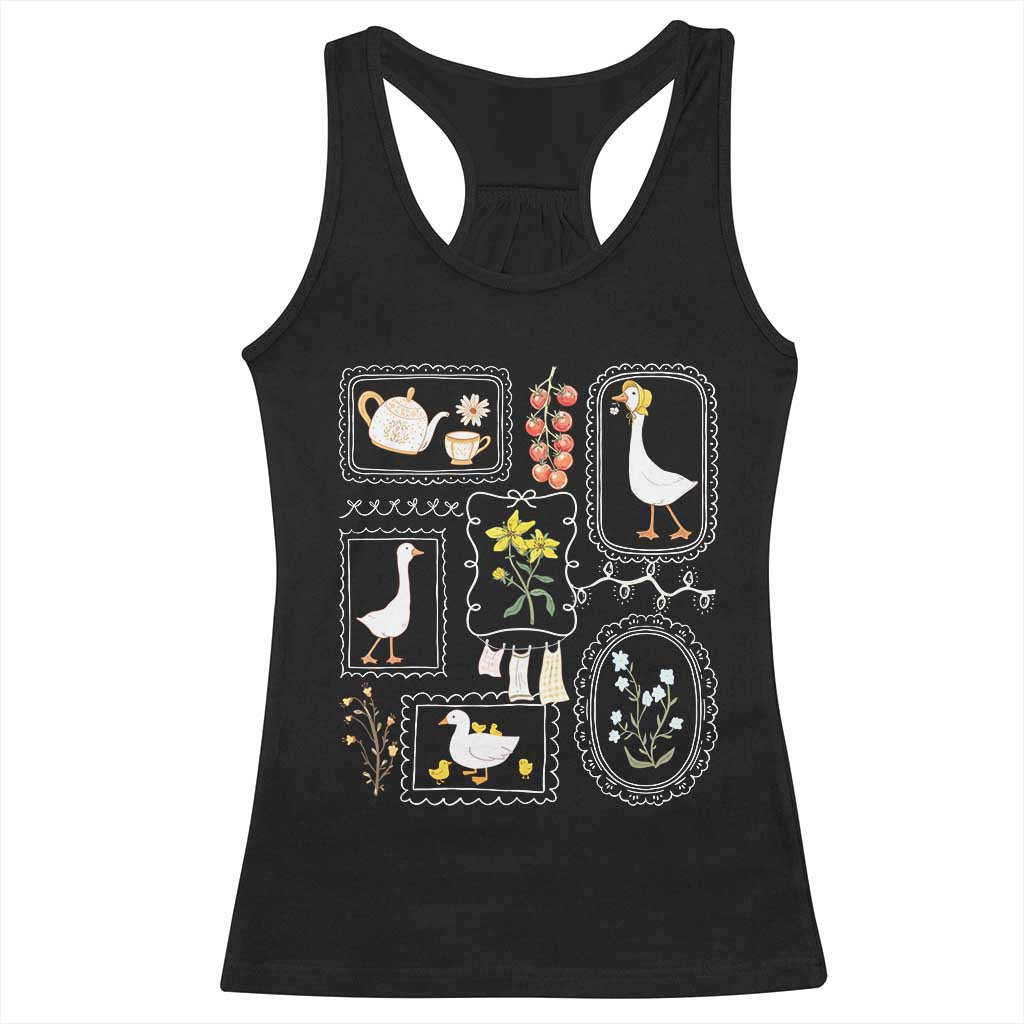Cottagecore Farm Duck Racerback Tank Top Floral Wildflower Garden Graphic TS12 Black Print Your Wear