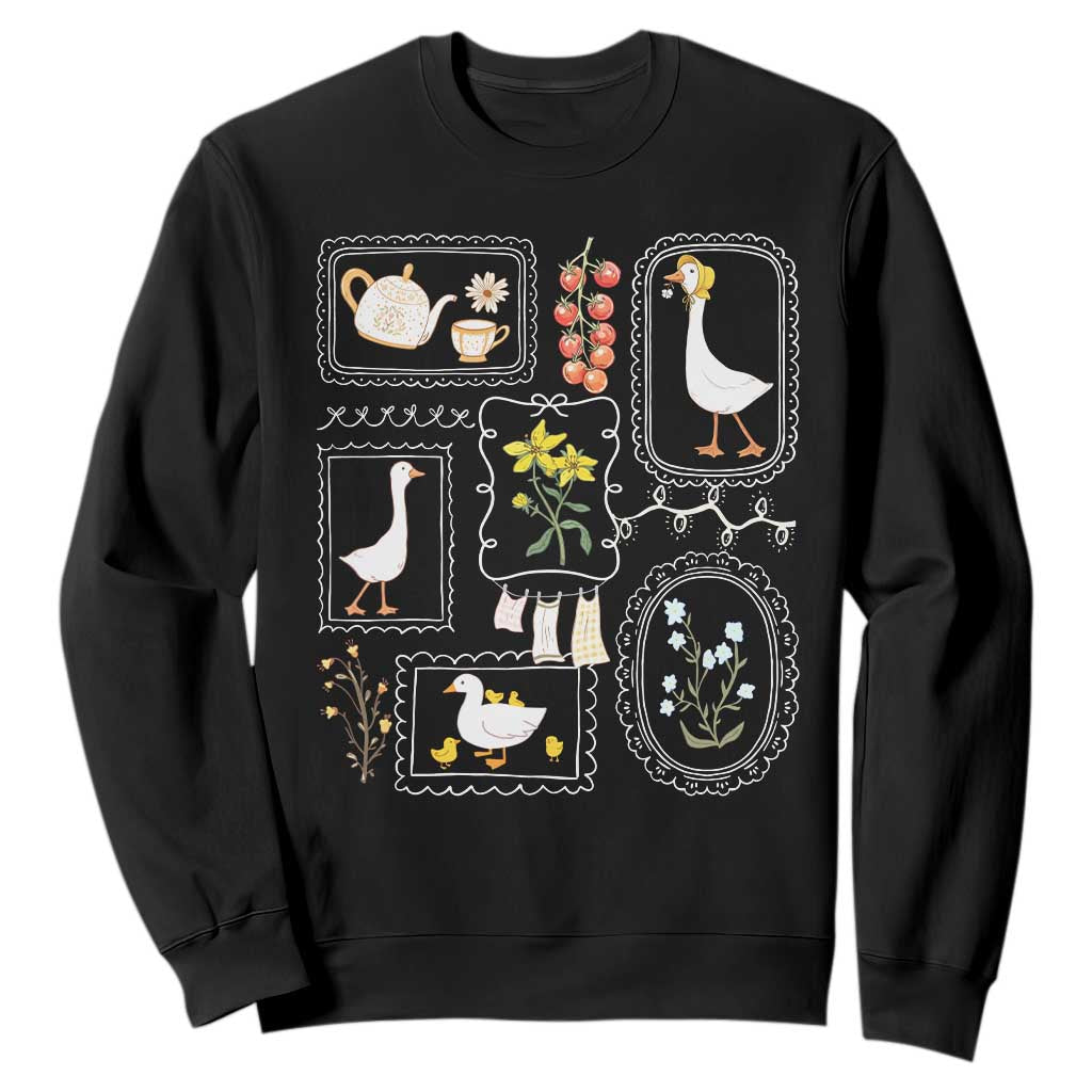 Cottagecore Farm Duck Sweatshirt Floral Wildflower Garden Graphic TS12 Black Print Your Wear