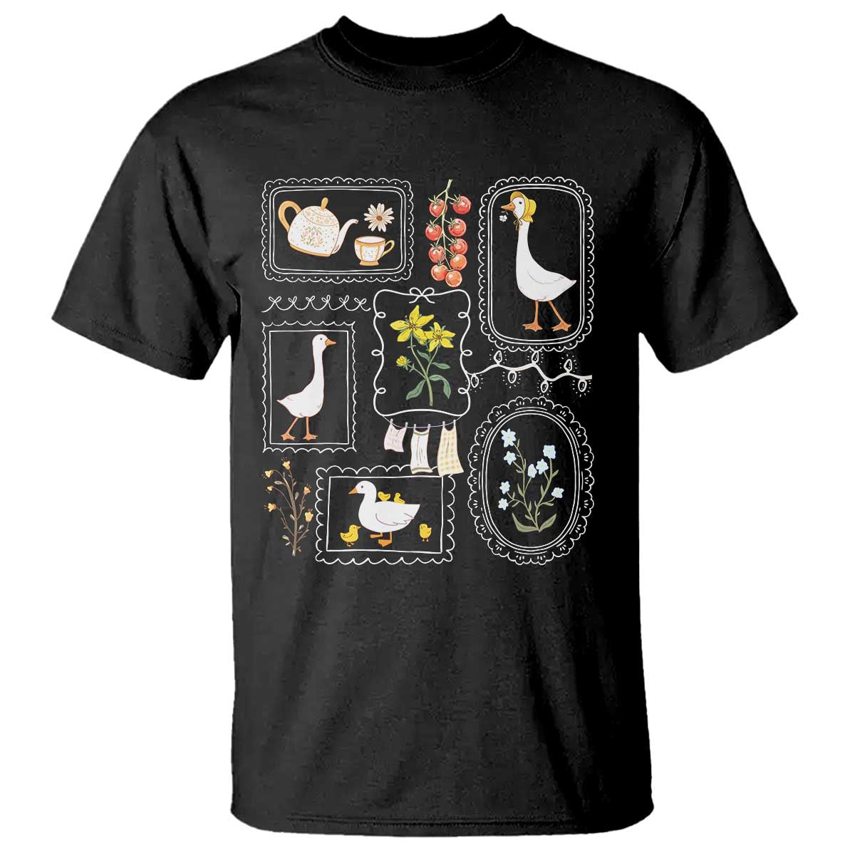 Cottagecore Farm Duck T Shirt Floral Wildflower Garden Graphic TS12 Black Print Your Wear
