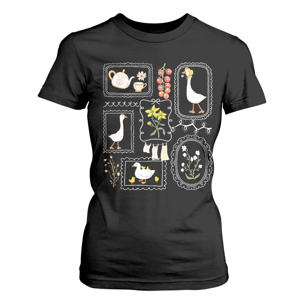 Cottagecore Farm Duck T Shirt For Women Floral Wildflower Garden Graphic TS12 Black Print Your Wear
