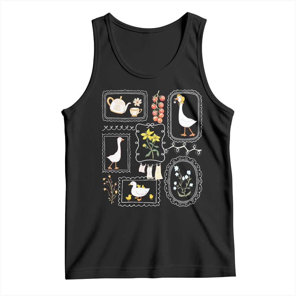 Cottagecore Farm Duck Tank Top Floral Wildflower Garden Graphic TS12 Black Print Your Wear