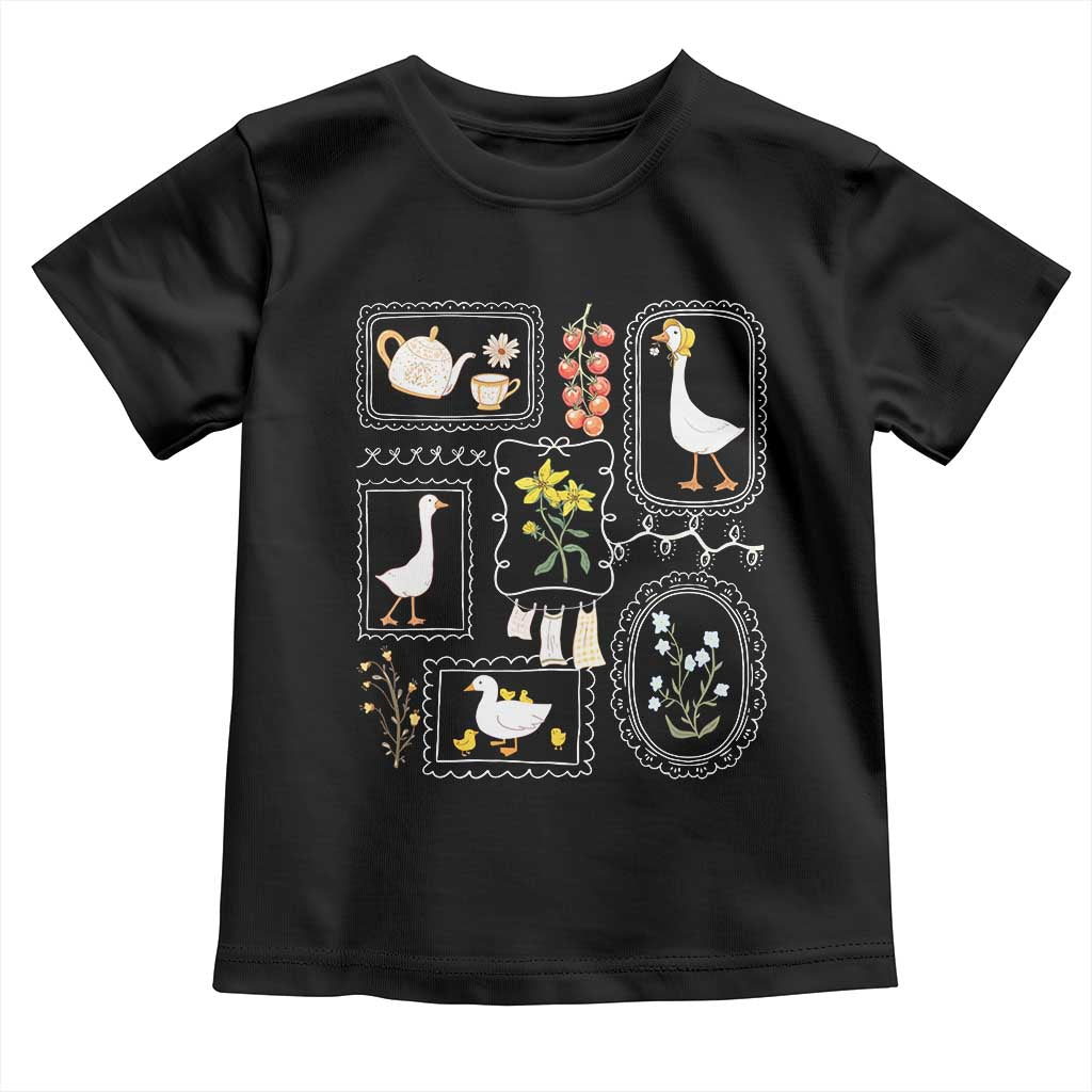 Cottagecore Farm Duck Toddler T Shirt Floral Wildflower Garden Graphic TS12 Black Print Your Wear