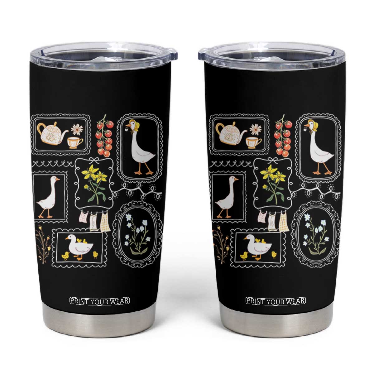 Cottagecore Farm Duck Tumbler Cup Floral Wildflower Garden Graphic TS12 Black Print Your Wear