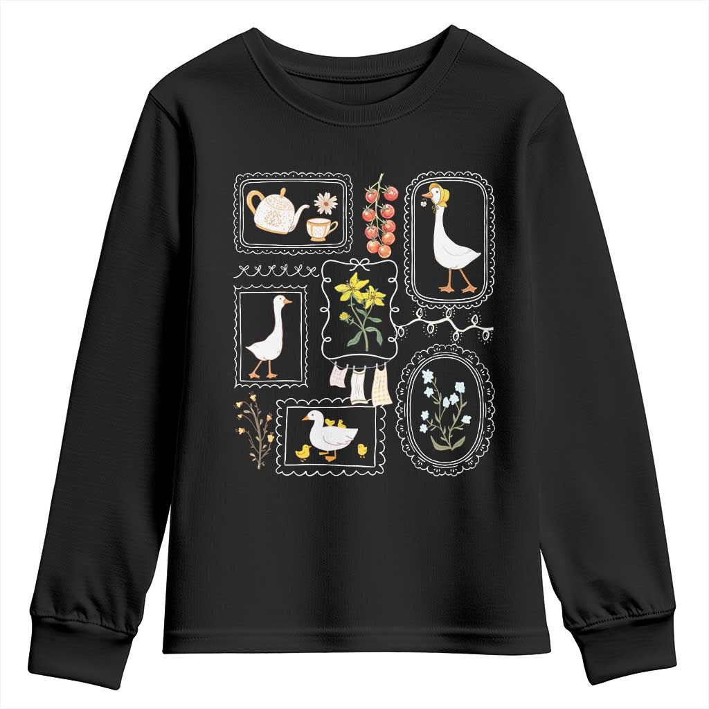 Cottagecore Farm Duck Youth Sweatshirt Floral Wildflower Garden Graphic TS12 Black Print Your Wear