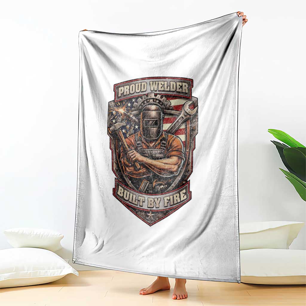 Vintage Proud American Welder Throw Blanket Built By Fire Blue Collar Dad Gift TS12 Print Your Wear