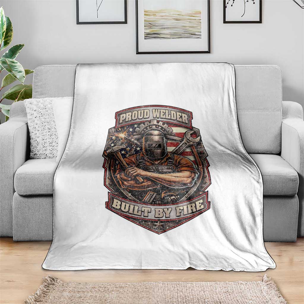 Vintage Proud American Welder Throw Blanket Built By Fire Blue Collar Dad Gift TS12 Print Your Wear