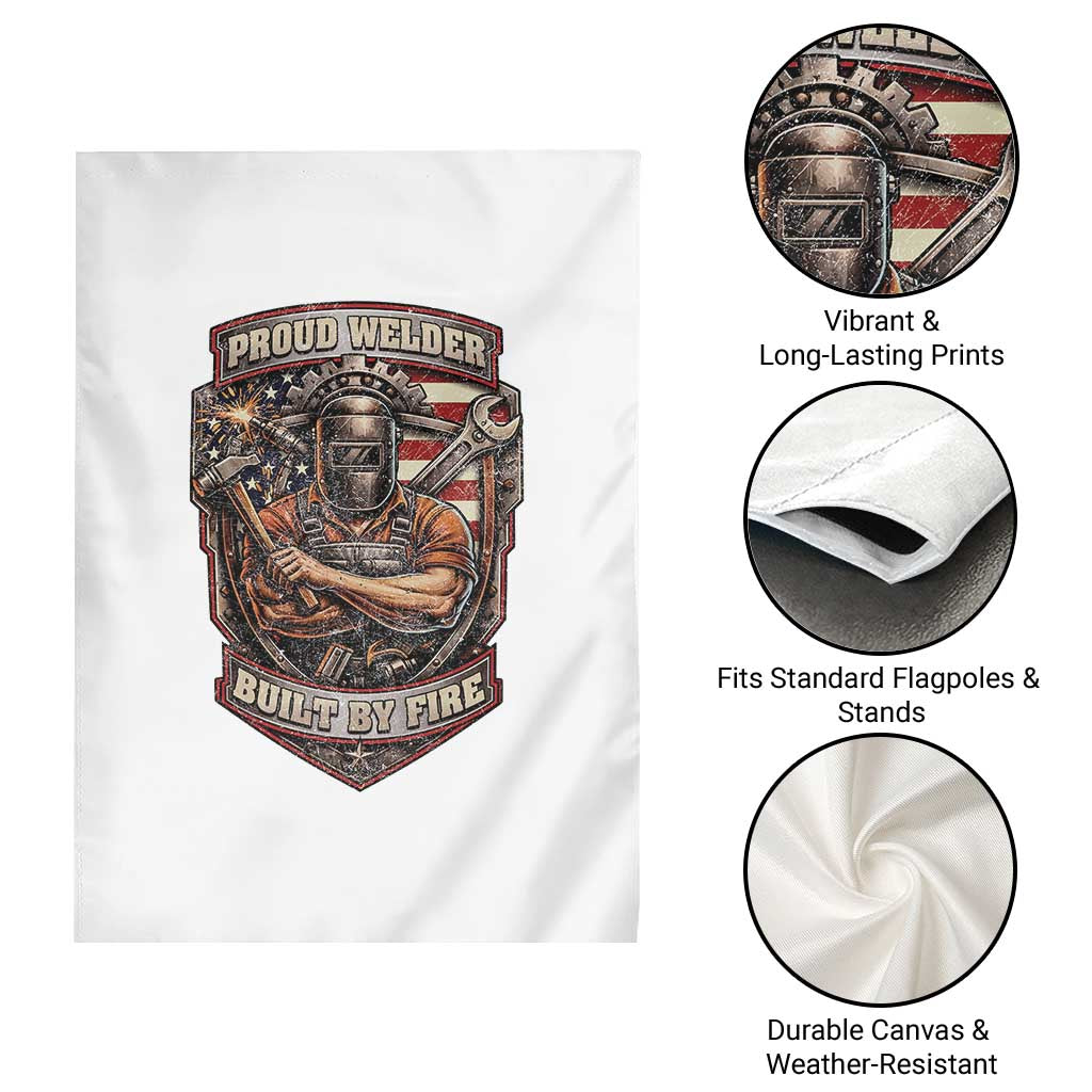 Vintage Proud American Welder Garden Flag Built By Fire Blue Collar Dad Gift TS12 Print Your Wear