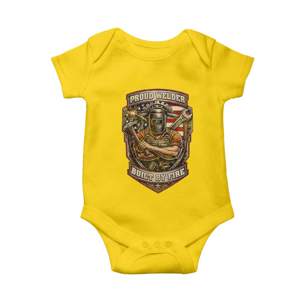 Vintage Proud American Welder Baby Onesie Built By Fire Blue Collar Dad Gift TS12 Daisy Print Your Wear