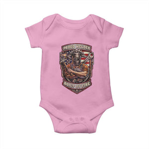 Vintage Proud American Welder Baby Onesie Built By Fire Blue Collar Dad Gift TS12 Light Pink Print Your Wear