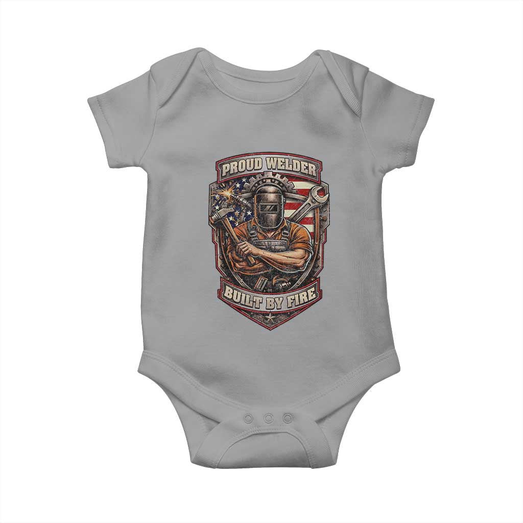 Vintage Proud American Welder Baby Onesie Built By Fire Blue Collar Dad Gift TS12 Sport Gray Print Your Wear