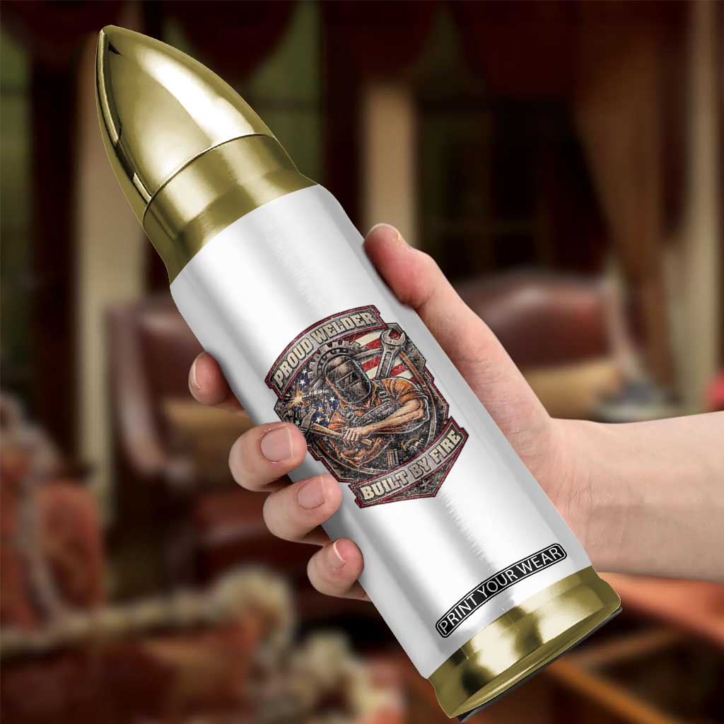 Vintage Proud American Welder Bullet Tumbler Built By Fire Blue Collar Dad Gift