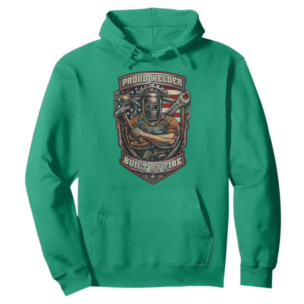 Vintage Proud American Welder Hoodie Built By Fire Blue Collar Dad Gift TS12 Irish Green Print Your Wear