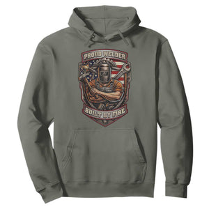 Vintage Proud American Welder Hoodie Built By Fire Blue Collar Dad Gift TS12 Military Green Print Your Wear