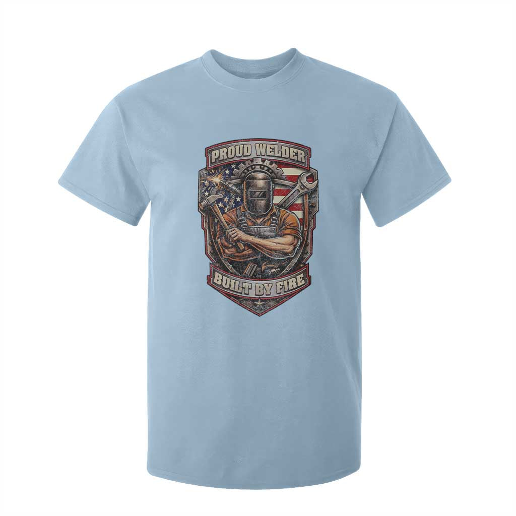Vintage Proud American Welder T Shirt For Kid Built By Fire Blue Collar Dad Gift TS12 Light Blue Print Your Wear