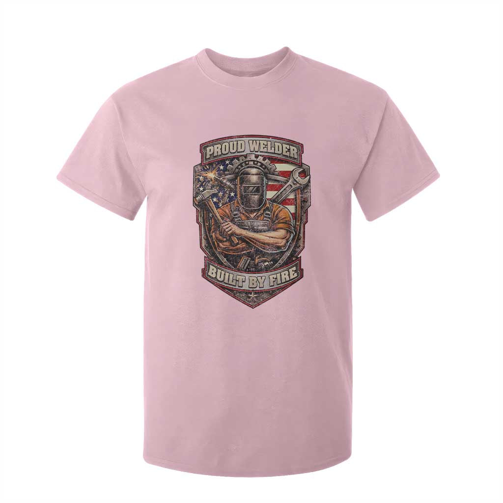 Vintage Proud American Welder T Shirt For Kid Built By Fire Blue Collar Dad Gift TS12 Light Pink Print Your Wear
