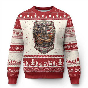 Vintage Proud American Welder Ugly Christmas Sweater Built By Fire Blue Collar Dad Gift