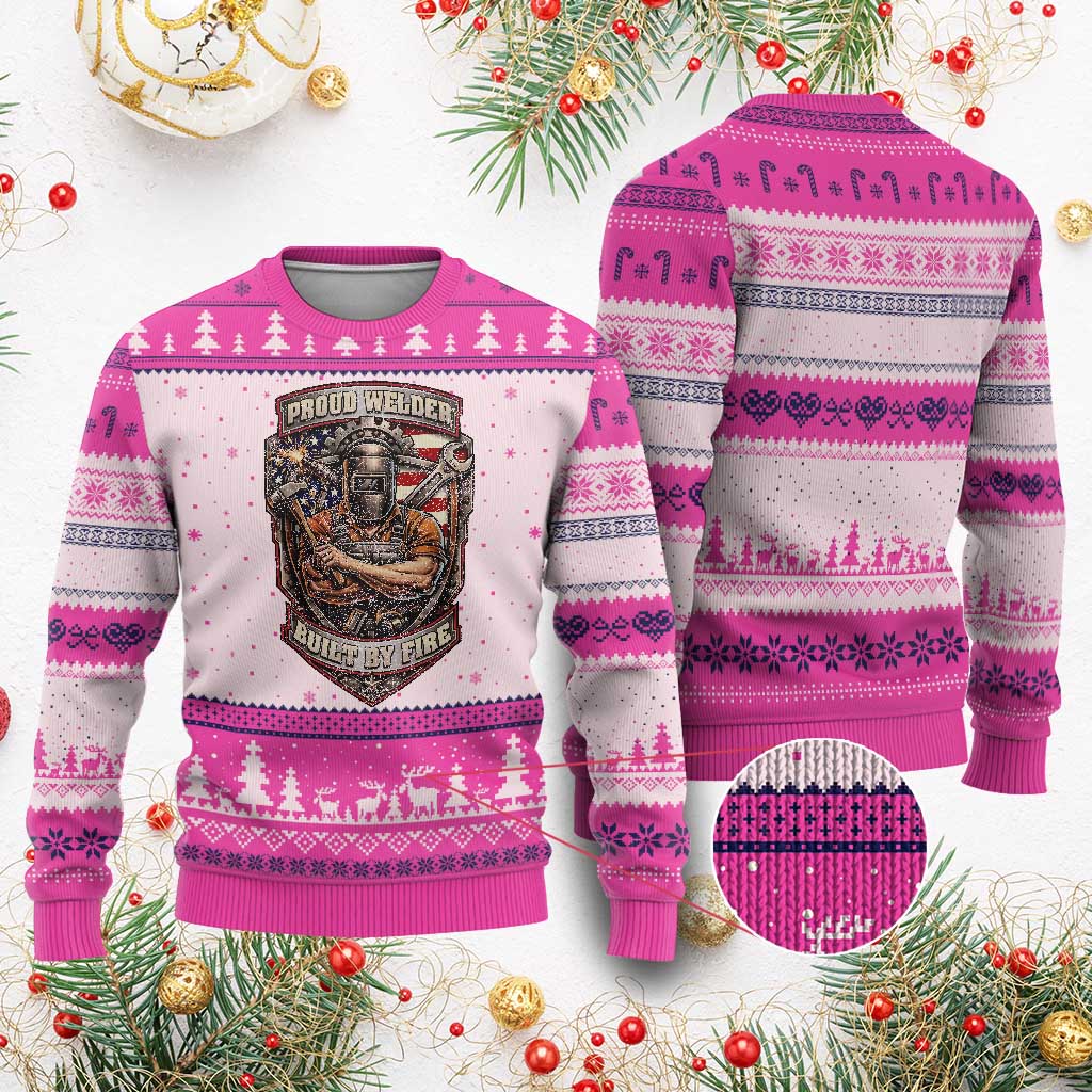 Vintage Proud American Welder Ugly Christmas Sweater Built By Fire Blue Collar Dad Gift
