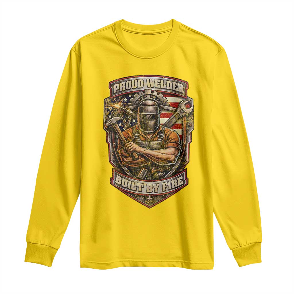 Vintage Proud American Welder Long Sleeve Shirt Built By Fire Blue Collar Dad Gift TS12 Daisy Print Your Wear