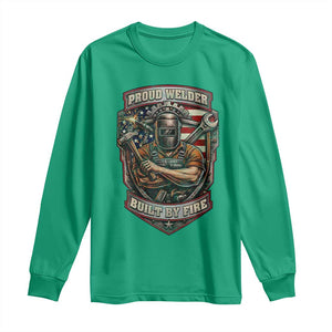 Vintage Proud American Welder Long Sleeve Shirt Built By Fire Blue Collar Dad Gift TS12 Irish Green Print Your Wear