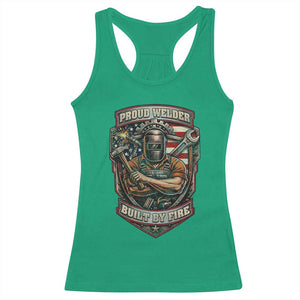 Vintage Proud American Welder Racerback Tank Top Built By Fire Blue Collar Dad Gift TS12 Irish Green Print Your Wear