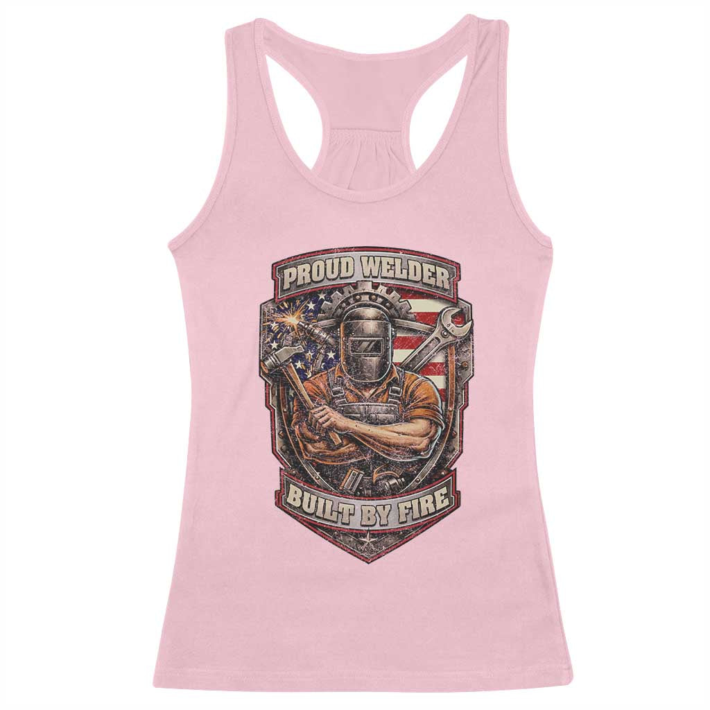 Vintage Proud American Welder Racerback Tank Top Built By Fire Blue Collar Dad Gift TS12 Light Pink Print Your Wear