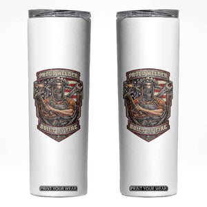 Vintage Proud American Welder Skinny Tumbler Built By Fire Blue Collar Dad Gift TS12 White Print Your Wear