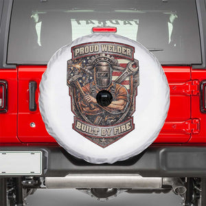Vintage Proud American Welder Spare Tire Cover Built By Fire Blue Collar Dad Gift TS12 White Print Your Wear