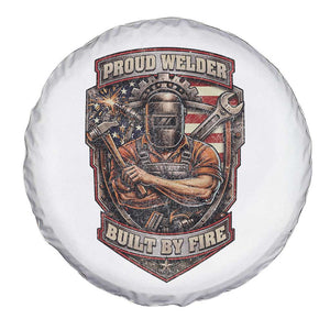Vintage Proud American Welder Spare Tire Cover Built By Fire Blue Collar Dad Gift TS12 Print Your Wear