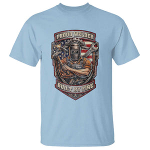 Vintage Proud American Welder T Shirt Built By Fire Blue Collar Dad Gift TS12 Light Blue Print Your Wear