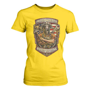 Vintage Proud American Welder T Shirt For Women Built By Fire Blue Collar Dad Gift TS12 Daisy Print Your Wear