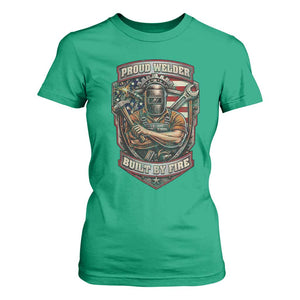 Vintage Proud American Welder T Shirt For Women Built By Fire Blue Collar Dad Gift TS12 Irish Green Print Your Wear