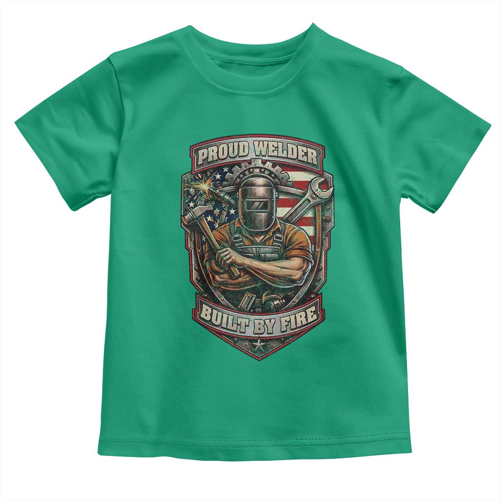 Vintage Proud American Welder Toddler T Shirt Built By Fire Blue Collar Dad Gift TS12 Irish Green Print Your Wear