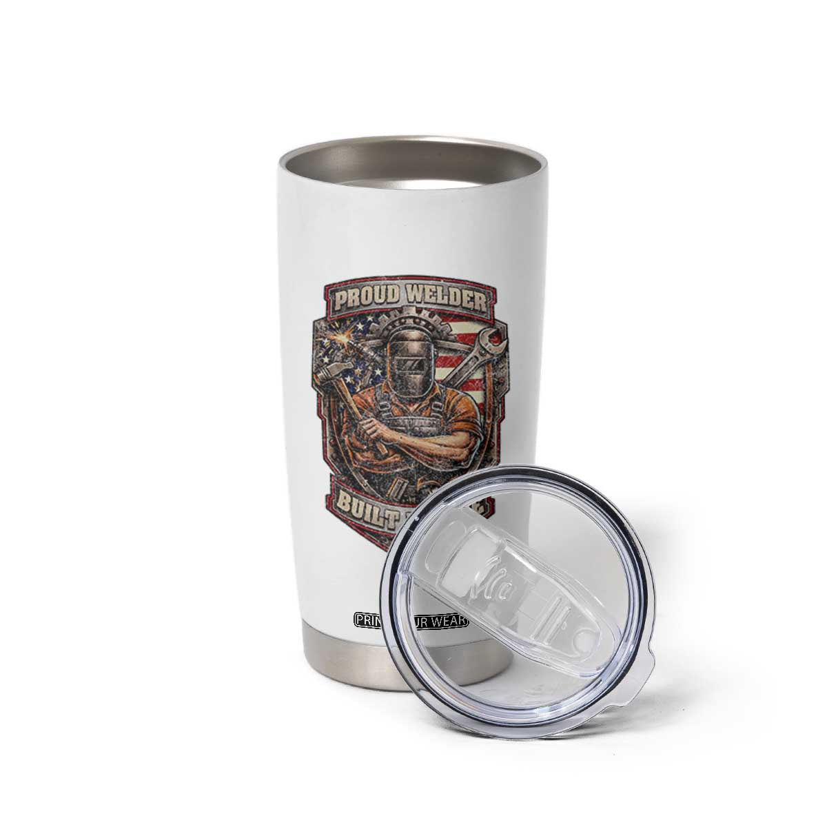 Vintage Proud American Welder Tumbler Cup Built By Fire Blue Collar Dad Gift TS12 Print Your Wear
