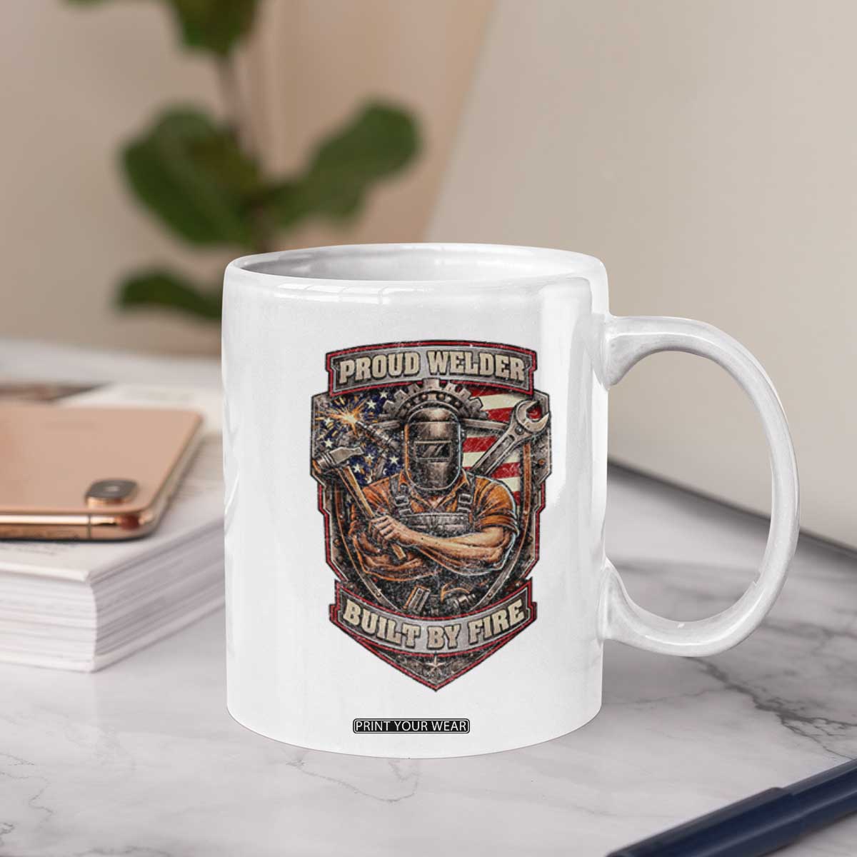 Vintage Proud American Welder Coffee Mug Built By Fire Blue Collar Dad Gift TS12 Print Your Wear