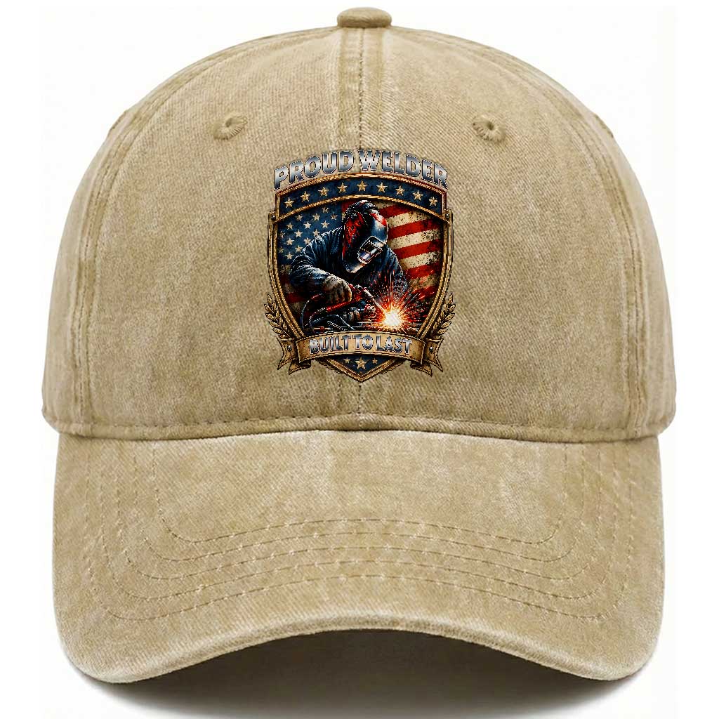 Built To Last Proud Welder Washed Cotton Baseball Cap Blue Collar American Dad Gift TS12 Print Your Wear