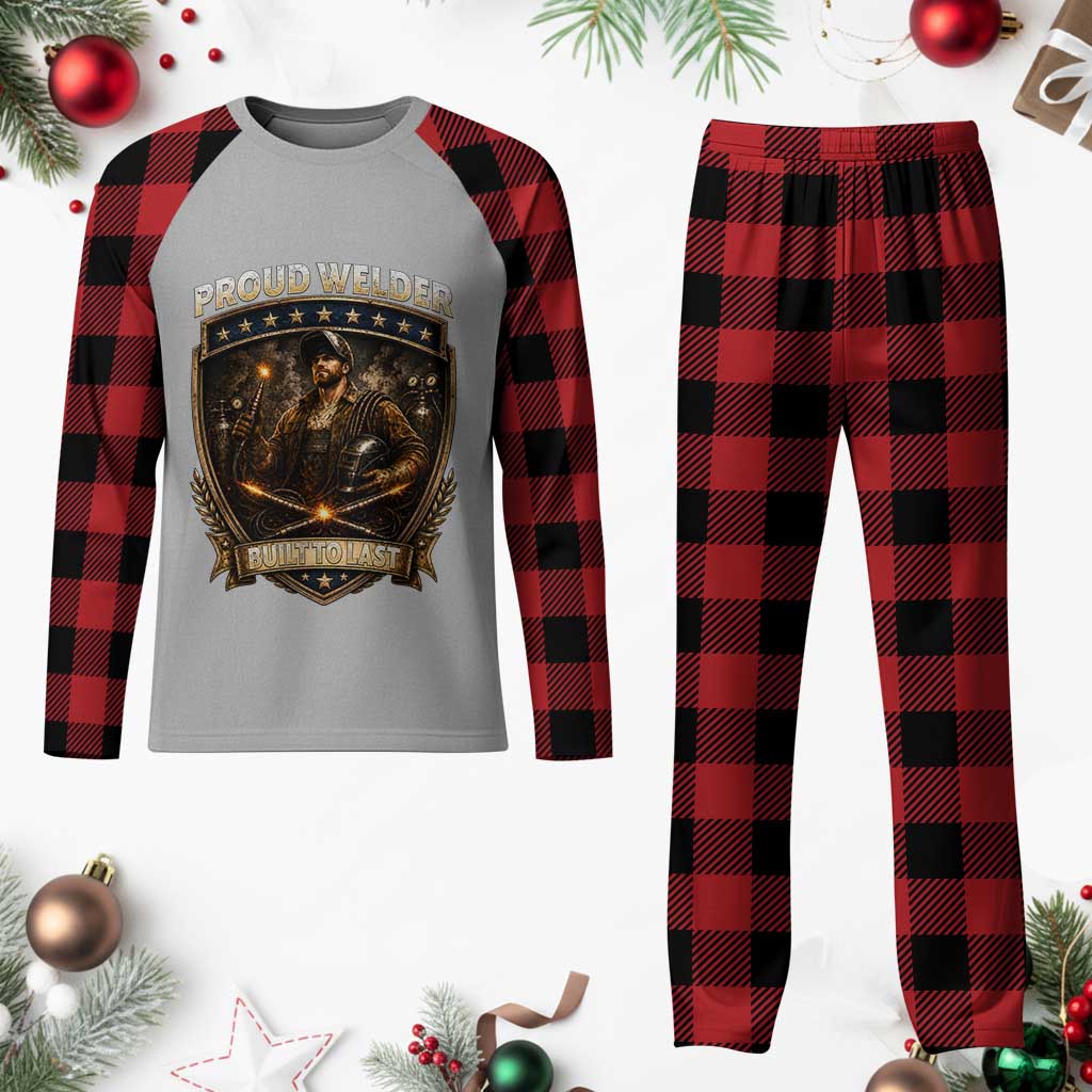 Proud Welder Graphic Plaid Pajama Set Built To Last Worker Gift