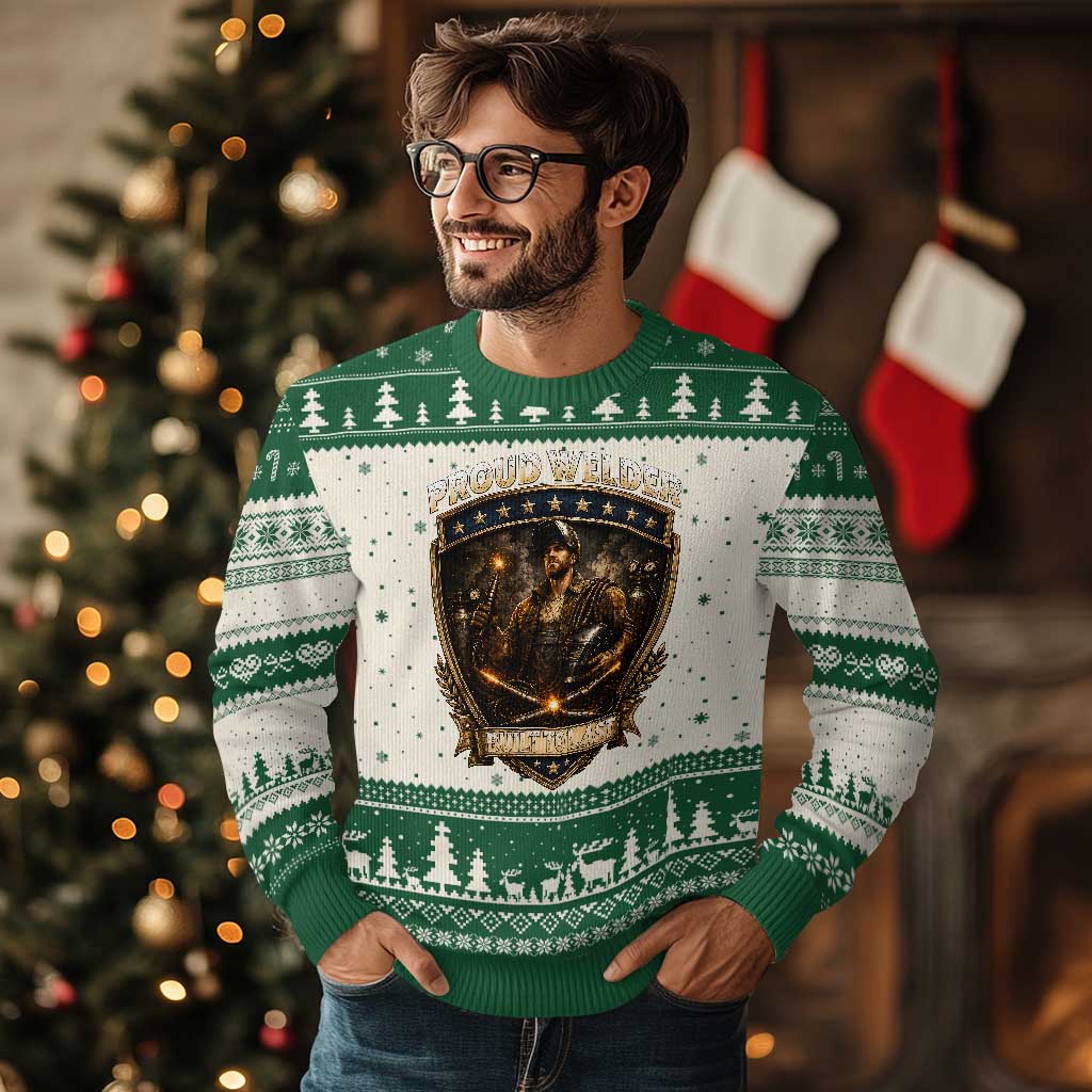 Proud Welder Graphic Ugly Christmas Sweater Built To Last Worker Gift