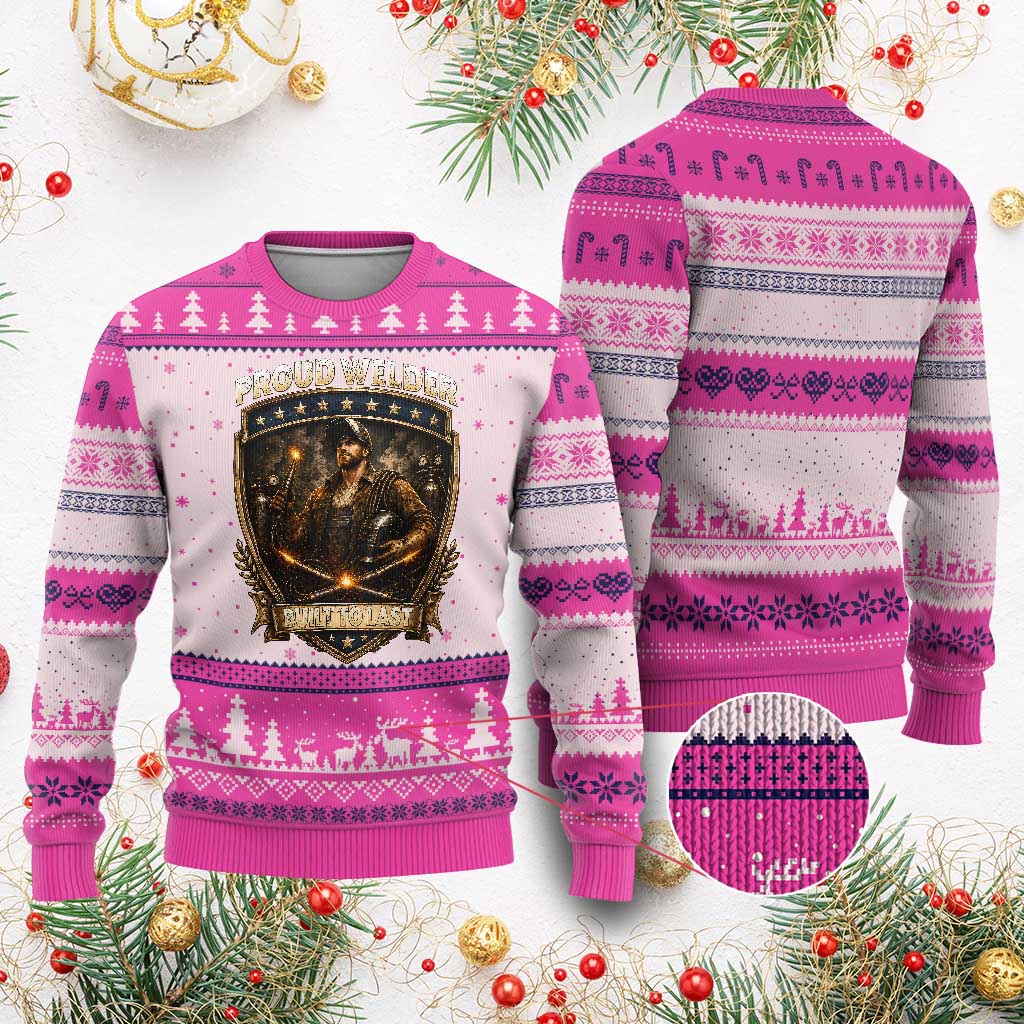 Proud Welder Graphic Ugly Christmas Sweater Built To Last Worker Gift