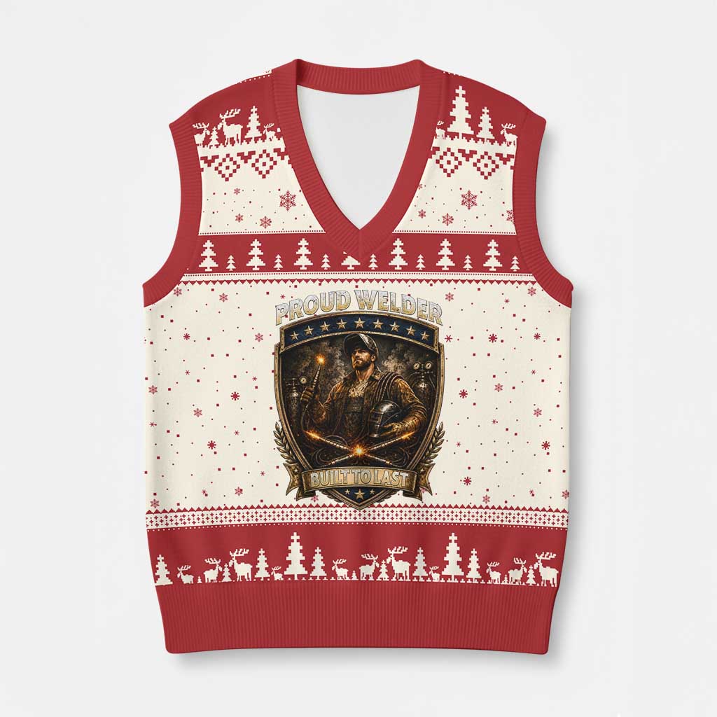 Proud Welder Graphic V-Neck Knit Sweater Vest Built To Last Worker Gift TS12 Beige Red Print Your Wear