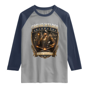 Proud Welder Graphic Raglan Shirt Built To Last Worker Gift TS12 Sport Gray Navy Print Your Wear