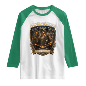 Proud Welder Graphic Raglan Shirt Built To Last Worker Gift TS12 White Kelly Green Print Your Wear