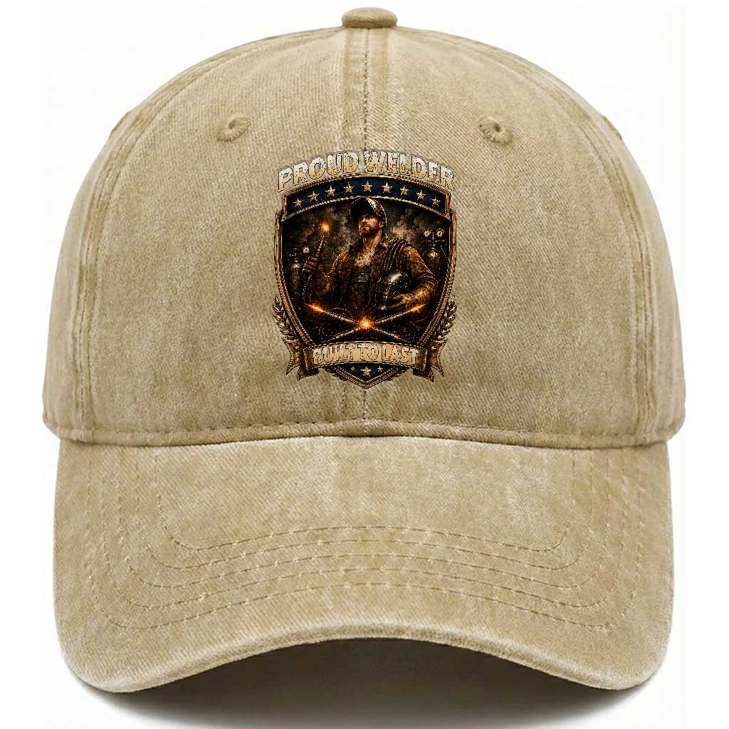 Proud Welder Graphic Washed Cotton Baseball Cap Built To Last Worker Gift