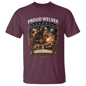 Proud Welder Whatever It Takes T Shirt Vintage Mechanic Workwear TS12 Maroon Print Your Wear