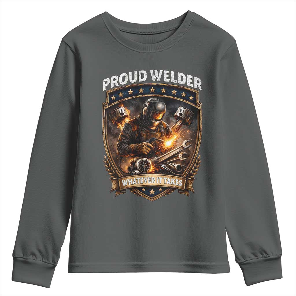 Proud Welder Whatever It Takes Youth Sweatshirt Vintage Mechanic Workwear TS12 Dark Heather Print Your Wear
