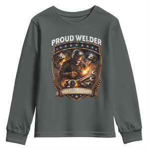 Proud Welder Whatever It Takes Youth Sweatshirt Vintage Mechanic Workwear TS12 Dark Heather Print Your Wear