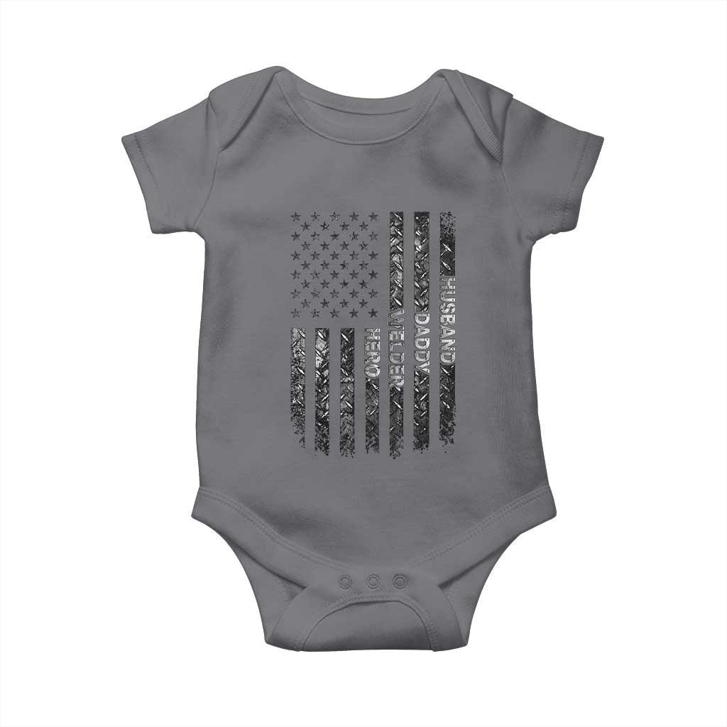 Husband Daddy Welder Hero Baby Onesie Patriotic Welding American Flag Graphic TS12 Charcoal Print Your Wear