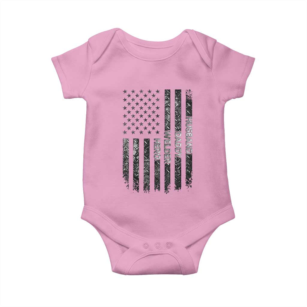 Husband Daddy Welder Hero Baby Onesie Patriotic Welding American Flag Graphic TS12 Light Pink Print Your Wear